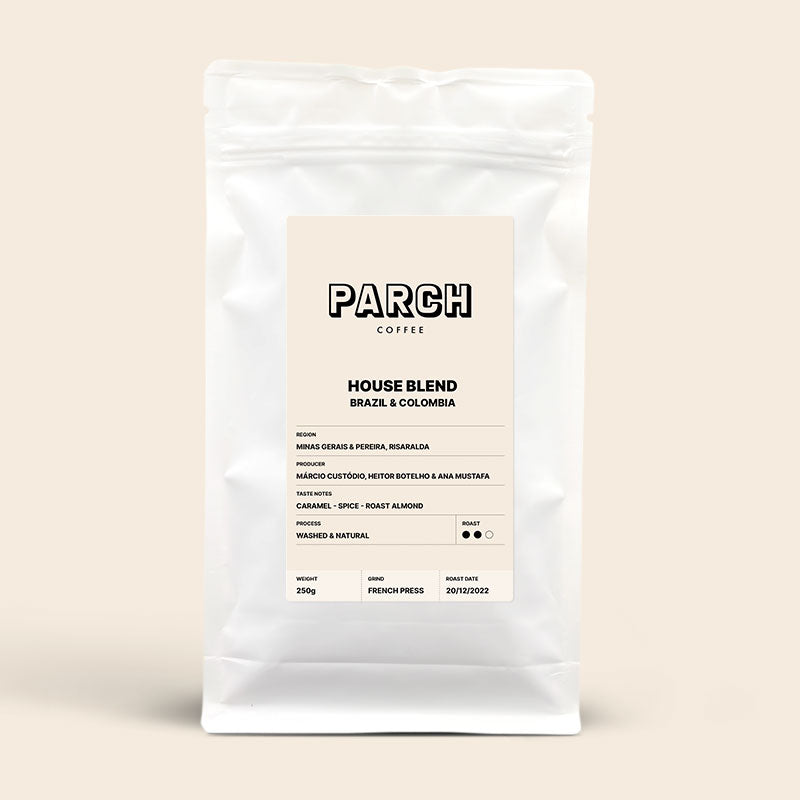 House blend, Brazil and Colombia washed and pulped natural process coffee blend from Parch Coffee
